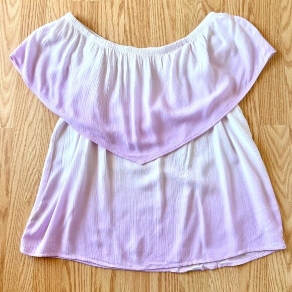 Ultra Flirt Top Size XS PInk White Off Shoulder Ruffle Blouse Boho Peasant Style - Picture 8 of 10